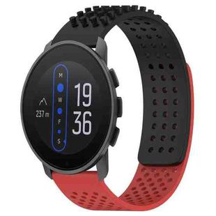 For  SUUNTO 9 Peak 22mm Holes Breathable 3D Dots Silicone Watch Band(Black+Red)