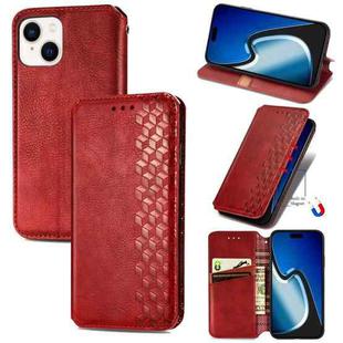 For iPhone 15 Cubic Grid Pressed Magnetic Leather Phone Case(Red)
