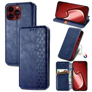 For iPhone 15 Pro Max Cubic Grid Pressed Magnetic Leather Phone Case(Blue)
