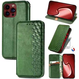 For iPhone 15 Pro Max Cubic Grid Pressed Magnetic Leather Phone Case(Green)