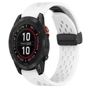 For Garmin Fenix 7S Pro 42mm Hole Folding Buckle 20mm Silicone Watch Band(White)