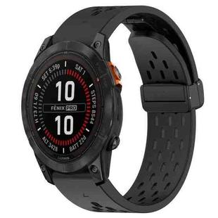 For Garmin Fenix 7S Pro 42mm 20mm Folding Buckle Hole Silicone Watch Band(Black)