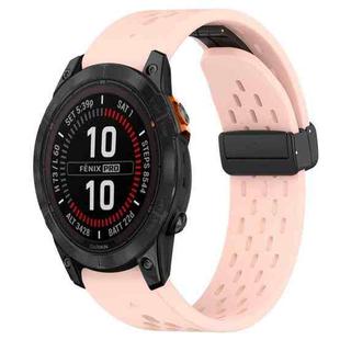 For Garmin Fenix 7S Pro 42mm 20mm Folding Buckle Hole Silicone Watch Band(Pink)