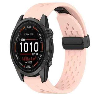 For Garmin Epix Pro 42mm 20mm Folding Buckle Hole Silicone Watch Band(Pink)
