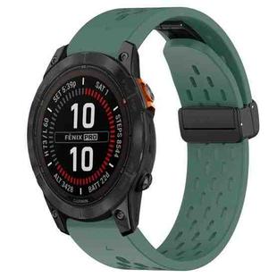 For Garmin Fenix 7S Hole Folding Buckle 20mm Silicone Watch Band(Dark Green)