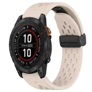 For Garmin Fenix 7S 20mm Folding Buckle Hole Silicone Watch Band(Starlight Color)