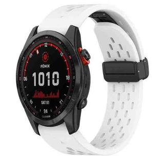 For Garmin Fenix 7S Solar 20mm Folding Buckle Hole Silicone Watch Band(White)