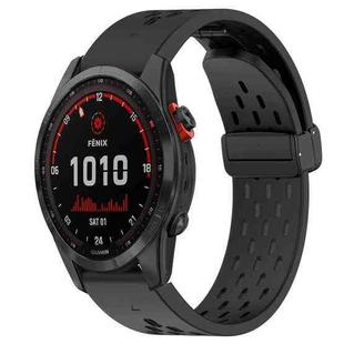 For Garmin Fenix 7S Solar Hole Folding Buckle 20mm Silicone Watch Band(Black)