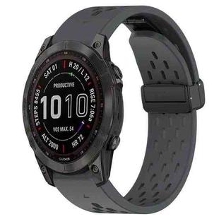 For Garmin Fenix 7S Sapphire Solar 20mm Folding Buckle Hole Silicone Watch Band(Dark Gray)