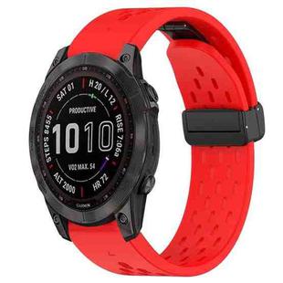 For Garmin Fenix 7S Sapphire Solar 20mm Folding Buckle Hole Silicone Watch Band(Red)