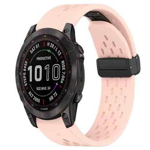 For Garmin Fenix 7S Sapphire Solar Hole Folding Buckle 20mm Silicone Watch Band(Pink)