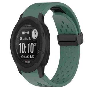 For Garmin Instinct 2S 20mm Folding Buckle Hole Silicone Watch Band(Dark Green)