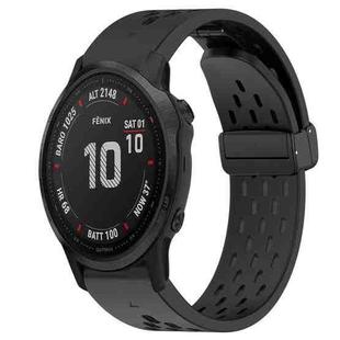 For Garmin Fenix 6S 20mm Folding Buckle Hole Silicone Watch Band(Black)