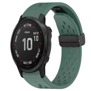 For Garmin Fenix 6S Hole Folding Buckle 20mm Silicone Watch Band(Dark Green)