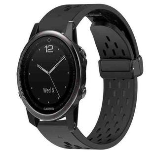 For Garmin Fenix 5S Plus 20mm Folding Buckle Hole Silicone Watch Band(Black)