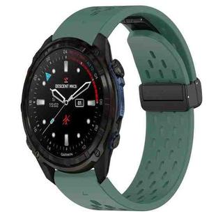 For Garmin Descent Mk3i 43mm 20mm Folding Buckle Hole Silicone Watch Band(Dark Green)