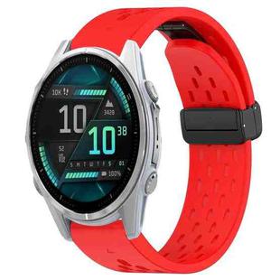 For Garmin Fenix 8 AMOLED 43mm Hole Folding Buckle 20mm Silicone Watch Band(Red)