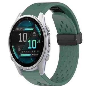 For Garmin Fenix 8 AMOLED 43mm Hole Folding Buckle 20mm Silicone Watch Band(Dark Green)