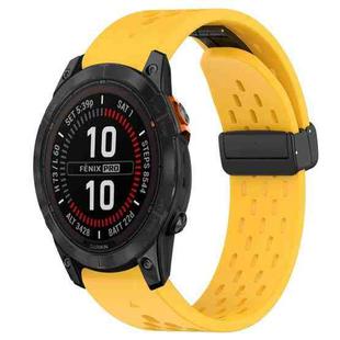 For Garmin Fenix 7 Pro 47mm 22mm Folding Buckle Hole Silicone Watch Band(Yellow)