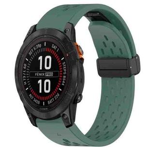 For Garmin Fenix 7 Pro 47mm 22mm Folding Buckle Hole Silicone Watch Band(Dark Green)