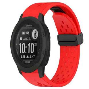 For Garmin  Instinct 2 Solar 22mm Folding Buckle Hole Silicone Watch Band(Red)