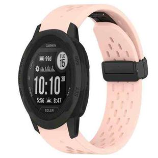 For Garmin  Instinct 2 Solar 22mm Folding Buckle Hole Silicone Watch Band(Pink)