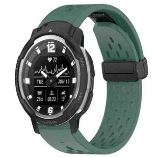 For Garmin Instinct Crossover 22mm Folding Buckle Hole Silicone Watch Band(Dark Green)