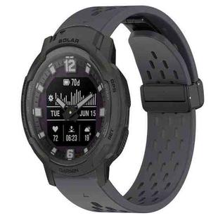 For Garmin Instinct Crossover Solar 22mm Folding Buckle Hole Silicone Watch Band(Dark Gray)