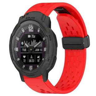 For Garmin Instinct Crossover Solar 22mm Folding Buckle Hole Silicone Watch Band(Red)