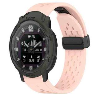 For Garmin Instinct Crossover Solar 22mm Folding Buckle Hole Silicone Watch Band(Pink)