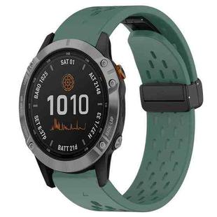 For Garmin Fenix 7 Hole Folding Buckle 22mm Silicone Watch Band(Dark Green)