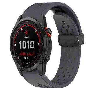 For Garmin Fenix 7 Solar 22mm Folding Buckle Hole Silicone Watch Band(Dark Gray)