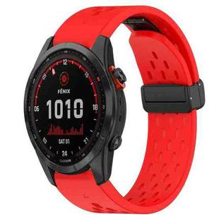 For Garmin Fenix 7 Solar 22mm Folding Buckle Hole Silicone Watch Band(Red)