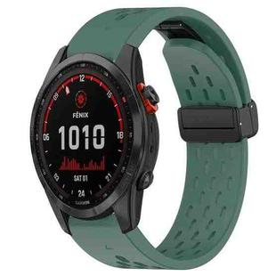 For Garmin Fenix 7 Solar 22mm Folding Buckle Hole Silicone Watch Band(Dark Green)