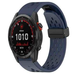 For Garmin Fenix 7 Solar 22mm Folding Buckle Hole Silicone Watch Band(Midnight Blue)