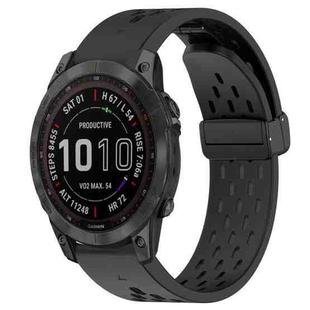 For Garmin Fenix 7 Sapphire Solar 22mm Folding Buckle Hole Silicone Watch Band(Black)