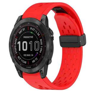 For Garmin Fenix 7 Sapphire Solar 22mm Folding Buckle Hole Silicone Watch Band(Red)