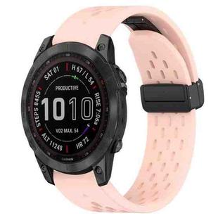 For Garmin Fenix 7 Sapphire Solar Hole Folding Buckle 22mm Silicone Watch Band(Pink)