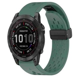 For Garmin Fenix 7 Sapphire Solar 22mm Folding Buckle Hole Silicone Watch Band(Dark Green)