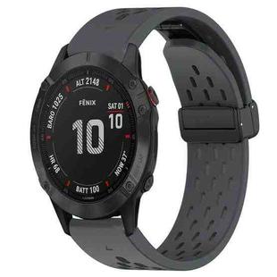 For Garmin Fenix 6 GPS 22mm Folding Buckle Hole Silicone Watch Band(Dark Gray)