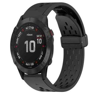 For Garmin Fenix 6 Pro GPS Hole Folding Buckle 22mm Silicone Watch Band(Black)