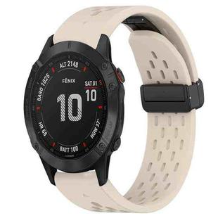 For Garmin Fenix 6 Sapphire GPS 22mm Folding Buckle Hole Silicone Watch Band(Starlight Color)