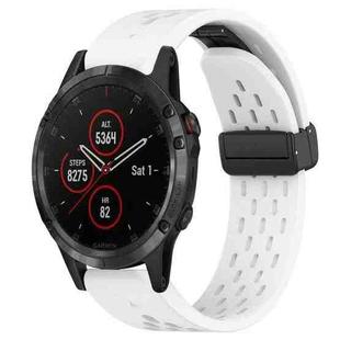 For Garmin Fenix 5 22mm Folding Buckle Hole Silicone Watch Band(White)