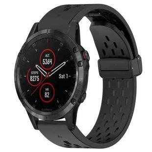 For Garmin Fenix 5 Hole Folding Buckle 22mm Silicone Watch Band(Black)