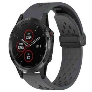 For Garmin Fenix 5 Plus 22mm Folding Buckle Hole Silicone Watch Band(Dark Gray)