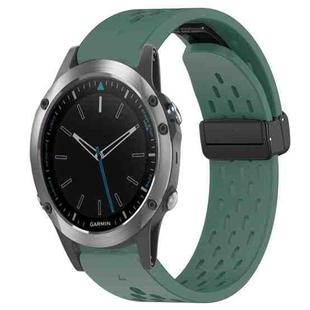 For Garmin Quatix 5 Sapphire 22mm Folding Buckle Hole Silicone Watch Band(Dark Green)