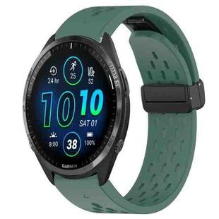 For Garmin Forerunner 965 22mm Folding Buckle Hole Silicone Watch Band(Dark Green)