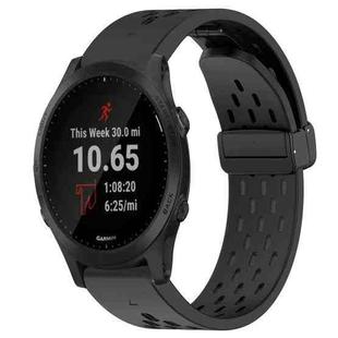 For Garmin Forerunner 945 22mm Folding Buckle Hole Silicone Watch Band(Black)