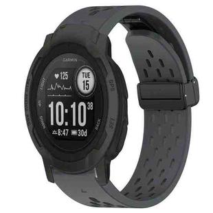 For Garmin Instinct 2 22mm Folding Buckle Hole Silicone Watch Band(Dark Gray)