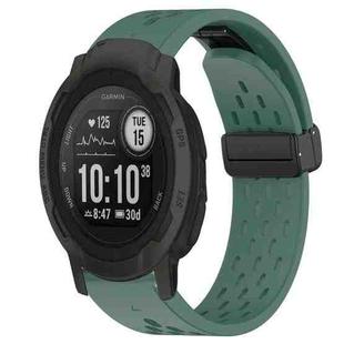 For Garmin Instinct 2 22mm Folding Buckle Hole Silicone Watch Band(Dark Green)